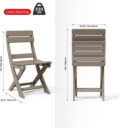 Costaelm Outdoor Patio Modern Folding Dining Chair, HDPE Armless Poly Lumber Plastic Outdoor Chairs Restaurant Bistro Dining Table Chair for Outside Porch Backyard Garden, Weathered Wood