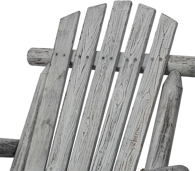 Outdoor Cedar Log Rocking Chair for Adults, Heavy Duty Wooden Porch Rocker with High Back & Ergonomic Slatted Seat, 330 LB Capacity Rocking Chair for Patio, Garden, Balcony, Yard,Gray