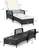 COSTWAY PE Rattan Chaise Lounge Chair Armrest Recliner Adjustable Pillow Black - Photo 3