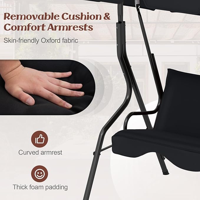 Tangkula 3 Person Porch Swing, Patio Swing with Removable Cushion & Powder-Coated Steel Frame - Photo 5
