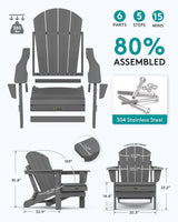 SERWALL Adirondack Chair Set of 8 for Patio Garden Outdoors Fire Pit- (Folding Gray) - Photo 2