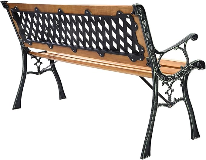Giantex 50'' Patio Park Garden Bench, Weather Proof Porch Path Chair, 470 LBS Bearing Capacity Outdoor Furniture with Wood Frame, Rugged Durable Cast Iron Structure