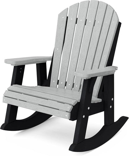 Wildridge Heritage Adirondack Rocking Chair, Light Gray and Black - Outdoor Weather Resistant HDPE Rocking Chair for Patio, Deck, Fire Pit