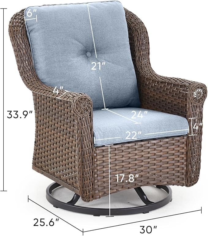 Patio Chairs Outdoor Swivel Glider - Set of 2 High Back Outside Brown Wicker Rattan Rocking Chair with Thick Cushion - Photo 3
