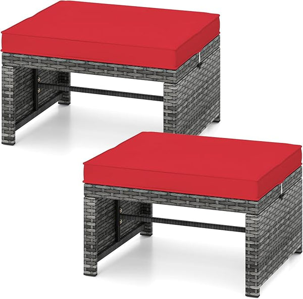 Tangkula 2 Pieces Patio PE Rattan Ottomans - Photo 1