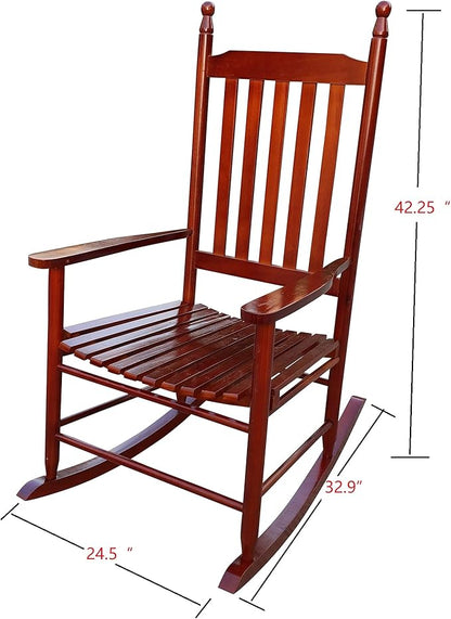 Wood Rocking Chair with High Back and Armrest for Indoor Outdoor Use, Wooden Frame Patio Porch Rocking Chair with Rocker, Front Porch Chairs for Deck Garden Lawn Balcony Backyard, Brown