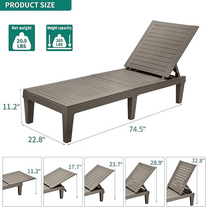 YITAHOME Chaise Outdoor Lounge Chairs with Adjustable Backrest, Multi-Functional Patio Loungers Easy Assembly & Lightweight, Waterproof Poolside Chaise Lounge with 265lbs Capacity, Set of 2, Taupe