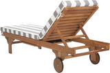 SAFAVIEH Outdoor Collection Newport Natural/ Grey & White Stripe Cushion Built-in Side Table Adjustable Chaise Lounge - Photo 4