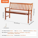 VEVOR Wood Outdoor Bench, 2-Person Garden Bench with Backrest and Armrests, 800 lbs Load Capacity - Photo 3