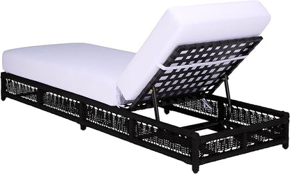 SAFAVIEH Outdoor Patio Furniture Collection – Callan Black Rope & White Cushion Lounger, Fully Assembled Outdoor Chaise, Modern Low-Profile Design (PAT7546B)