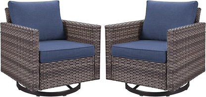 Outdoor Patio Swivel Rocker Chairs - Wicker Patio Swivel Rocking Chairs Set of 2 with Waterproof Wicker,Comfortable Cushions and Sturdy Metal Frame for Outside Porch Deck Backyard(Mixed Grey/Blue)