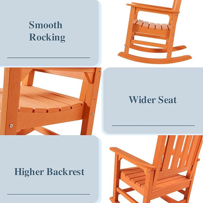 Psilvam Oversized Outdoor Rocking Chair, with 21" Wide Seat and 32" Tall Backrest, Pre-Assembled with Most Components for Effortless Installation (Orange)