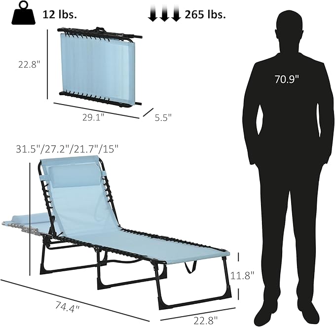 Outsunny Folding Chaise Lounge Chair, Patio Sun Tanning Chair, Outdoor Chaise Lounger with 4-Position Reclining Back - Photo 3
