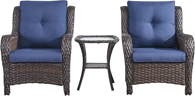 Rilyson Patio Bistro Set Wicker Chairs - 3 Piece Outdoor Rattan Conversation Set with 2 Armrest Chair and 1 Side Table - Photo 1