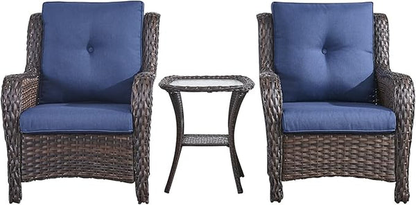 Rilyson Patio Bistro Set Wicker Chairs - 3 Piece Outdoor Rattan Conversation Set with 2 Armrest Chair and 1 Side Table - Photo 1
