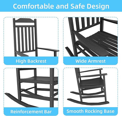 EasyUp Patio Rocking Chair Outdoor,Set of 4,Weather Resistant Poly Resin Oversized Porch Rocker,High Back Smooth Design,Indoor Outdoor Use