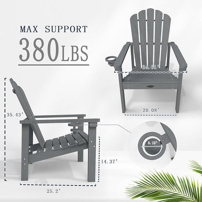 Stackable Adirondack Chair Set of 2, HDPE All-Weather Adirondack Chairs - Durable and Space Saving, Plastic Outdoor Fire Pit Chairs with Cup Holder,Grey