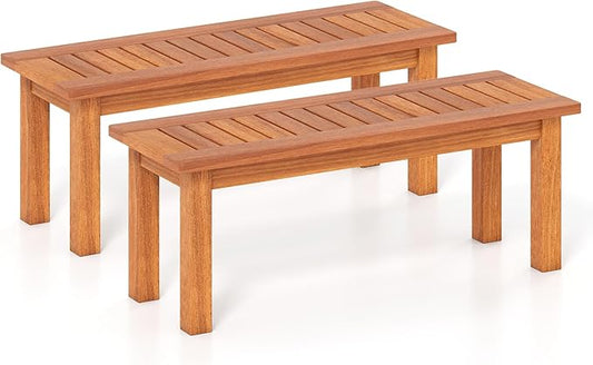 Tangkula Outdoor Backless Bench, Solid Wood Patio Bench w/Slatted Seat, 2-Person Rustic Wooden Entryway Bench for Front Porch Garden Balcony Park Indoor, Weatherproof, 34”, Load up to 330 LBS (2)
