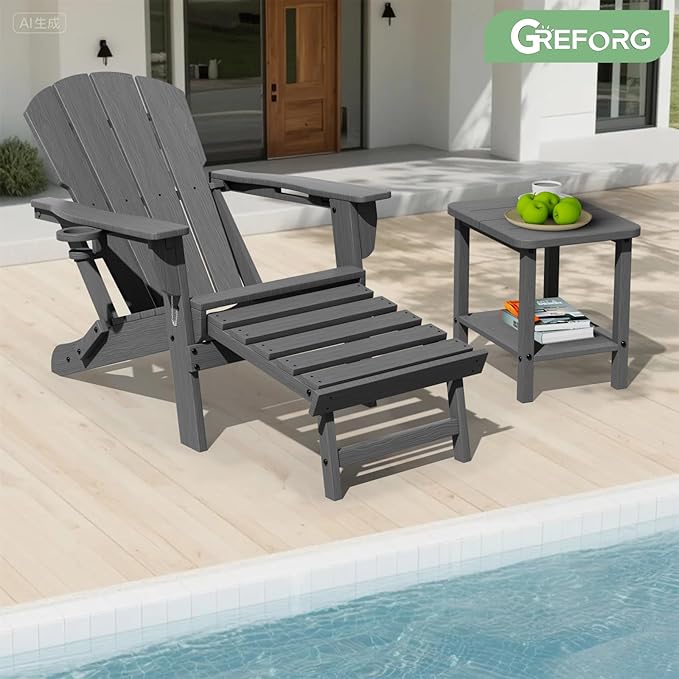 Patio Side Table, Small Rectangular HDPE Adirondack End Table for Outdoor Use in Pool, Garden, Lawn, Backyard,Grey