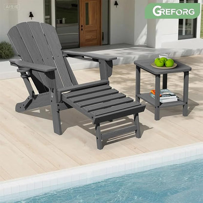 Patio Side Table, Small Rectangular HDPE Adirondack End Table for Outdoor Use in Pool, Garden, Lawn, Backyard,Grey