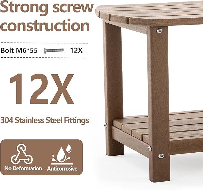 Adirondack Small Outdoor Side Table - Weatherproof HDPE Patio End Table with 2-Tier Storage for Firepit, Balcony, Garden - Photo 2