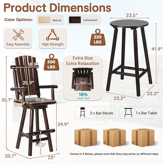 HOMEDIARY 3 Piece Outdoor Bar Set - Photo 2