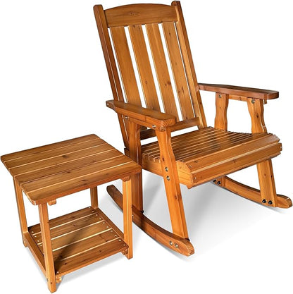 Fortune Candy Wooden Patio Rocking Chair with Comfortable Backrest Inclination, High Backrest and Deep Contoured Seat, Solid Fir Wood, Heavy Duty 600 LBS (Natural, 2 Pieces)