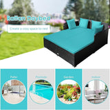 COSTWAY Outdoor Patio Rattan Daybed, Sponge Cushioned Loveseat Sofa with 4 Pillows, Wicker Furniture Sunbed for Balcony - Photo 9