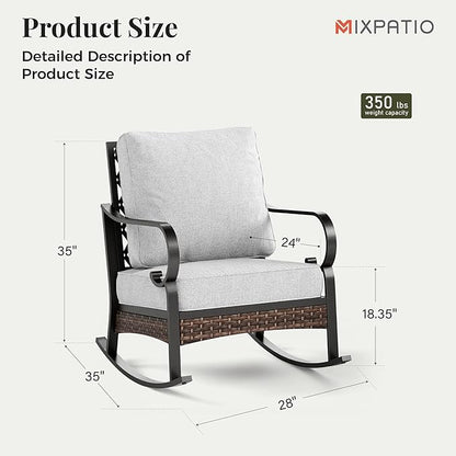 Outdoor Patio Rocking Sofa Chairs Set of 2 Steel Frame Porch Furniture with Deep Seating and 5.75" Cushions for Lawn Backyard Deck, Light Grey