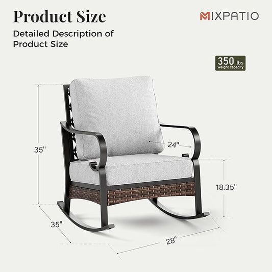 Outdoor Patio Rocking Sofa Chairs Set of 2 Steel Frame Porch Furniture with Deep Seating and 5.75" Cushions for Lawn Backyard Deck, Light Grey