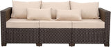 Outdoor Furniture Couch 3 Seater Sofa Outdoor Brown Wicker Sofa Deep Seat High Backrest Patio Couch with Non-Slip - Photo 7