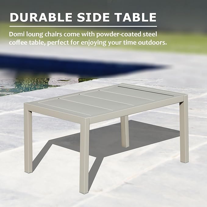 Domi Outdoor Patio Chaise Lounge Set of 3, Aluminum Pool Lounge Chairs with Side Table and Wheels, Textilene Padded Adjustable Recliner All Weather for Poolside, Beach, Yard, Balcony (Navy Blue)