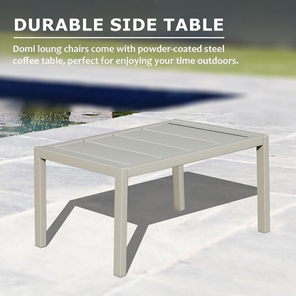 Domi Outdoor Patio Chaise Lounge Set of 3, Aluminum Pool Lounge Chairs with Side Table and Wheels, Textilene Padded Adjustable Recliner All Weather for Poolside, Beach, Yard, Balcony (Navy Blue)