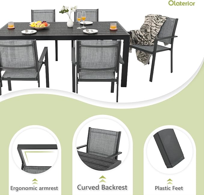 Patio Dining Chairs, All-Weather High-Resilience Textilene Outdoor Dining Chair Set of 4, Heavy-Duty Stackable Minimalist Outdoor Chairs with Armrest, Patio Chairs for Lawn Deck Pool, Grey