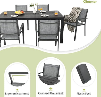 Patio Dining Chairs, All-Weather High-Resilience Textilene Outdoor Dining Chair Set of 4, Heavy-Duty Stackable Minimalist Outdoor Chairs with Armrest, Patio Chairs for Lawn Deck Pool, Grey