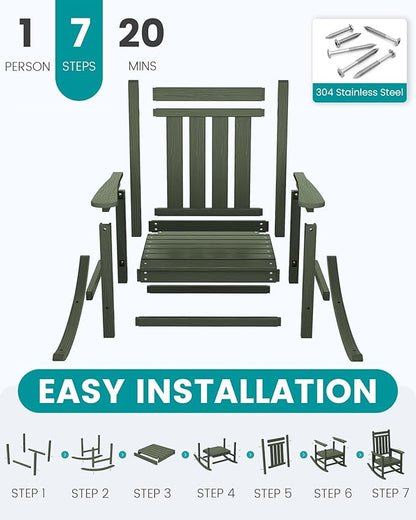 SEWALL HDPE Rocking Chair, Oversized Outdoor Rocking Chair for Adults, Patio Rocker for Porch, Avocado Green