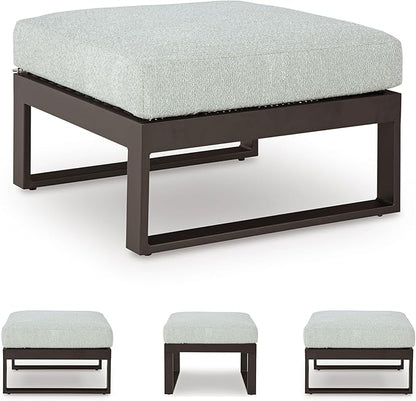 Signature Design by Ashley Beachloft Casual Nuvella Weather Resistant Fabric Square Outdoor Ottoman with Cushion, Light Gray & Black