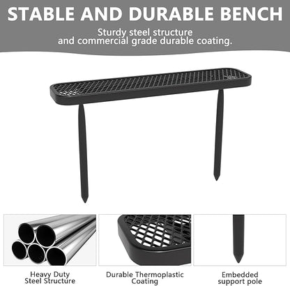 48" L Outdoor Bench, 4FT Heavy Duty Metal Park Bench for Outside, Inground Mounted, Commercial Benches Mesh Bench for Shopping Mall, Store, Lawn, Park, Patio, Deck, Garden (Black Inground)
