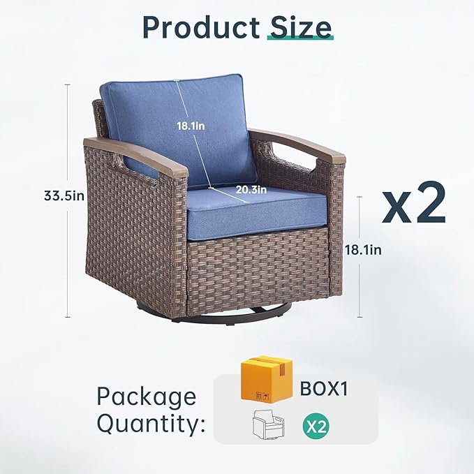 Luxury Outdoor Swivel Rocker Patio Chairs Set of 2 - Heavy Duty Metal Handrail All Weather Wicker Glider Chairs Set - Photo 2