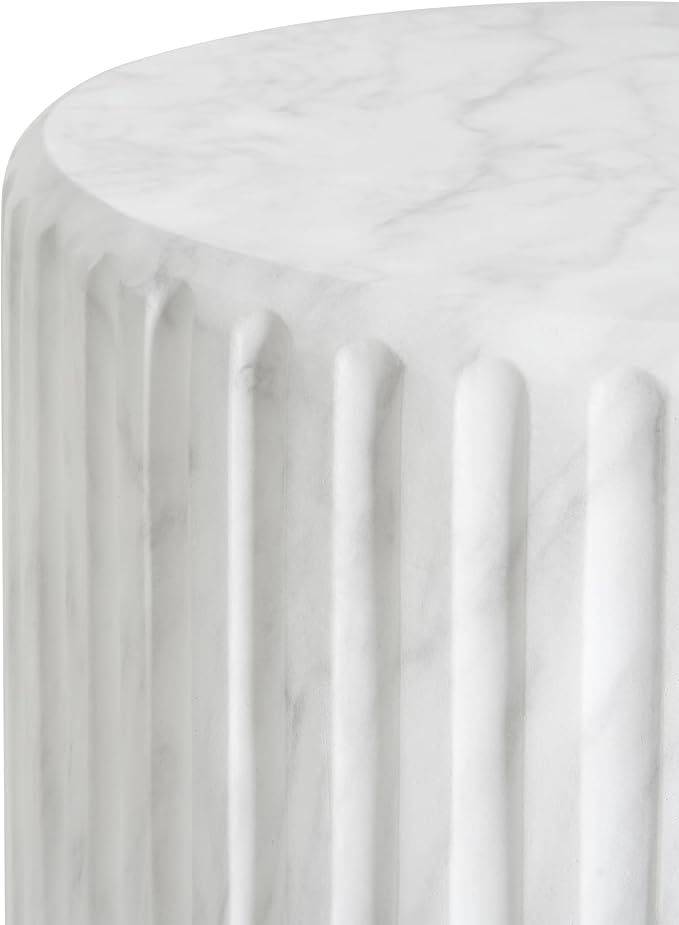 Christopher Knight Home Jayme Lightweight Concrete End Table, Outdoor Cylinder Side Table, Gear-Shaped Accent Garden Stool, Decorative Small Coffee Desk for Balcony Garden Living Room, 18.25" H White