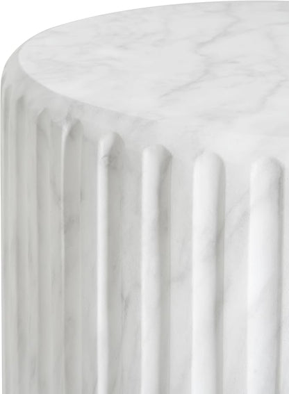 Christopher Knight Home Jayme Lightweight Concrete End Table, Outdoor Cylinder Side Table, Gear-Shaped Accent Garden Stool, Decorative Small Coffee Desk for Balcony Garden Living Room, 18.25" H White