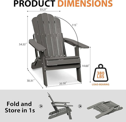 Clihome Outdoor Adirondack Chair Folding Lounge Chairs for Outside Patio Chairs Lawn Chair Plastic Adirondack Chairs for Yard, Garden