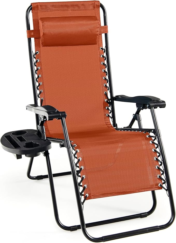 Goplus Zero Gravity Lounge Chairs, 160°Adjustable Folding Recliner w/Pillow and Cup Holder - Photo 1