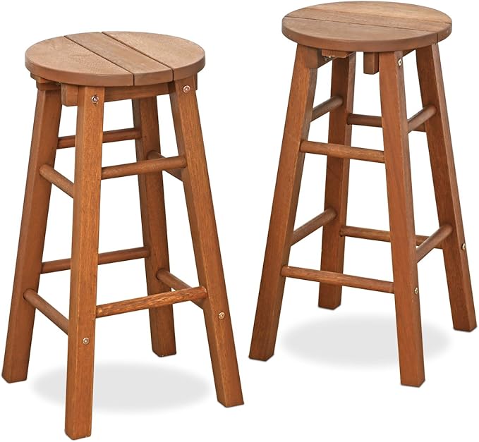 Furinno FG17629 Tioman Outdoor Hardwood Patio Furniture Promo Arch Bar Stool (Set of 2), Natural - Photo 1