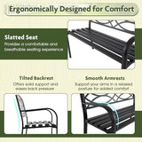 Giantex Outdoor Bench, 45.5” Patio Garden Bench with Backrest, Curved Armrests, Heavy-Duty Metal Frame, Slatted Seat - Photo 5