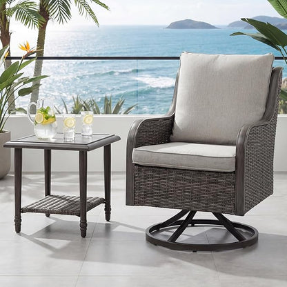 Loungewave Swivel PE Wicker Chair, Outdoor High Back Swivel Patio Chair, 360 Degree Outdoor Swivel Chair with Cushion, Patio Furniture for Porch Balcony Garden, Poolside (Brown/Beige)
