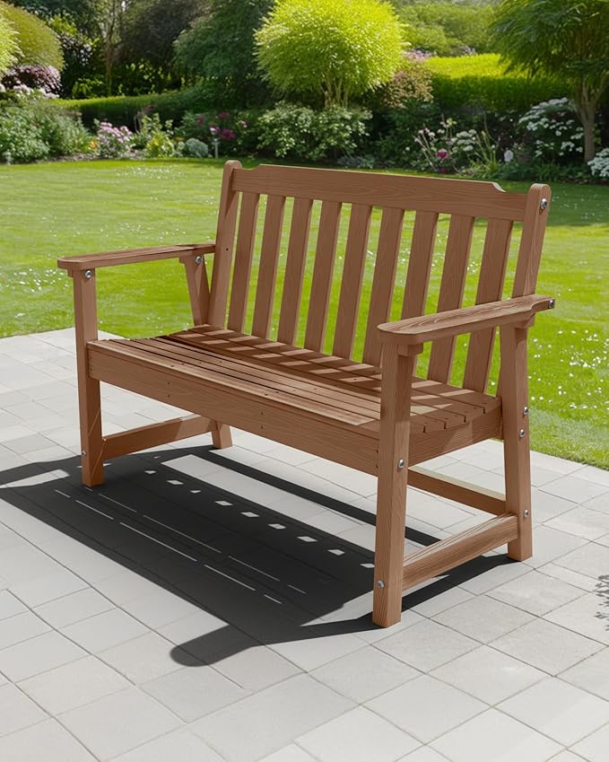 Outdoor Bench, 2-Person HDPE Garden Bench, All Weather Poly Patio Bench for Outdoors, Garden, Backyard, Porch and Park - Photo 2