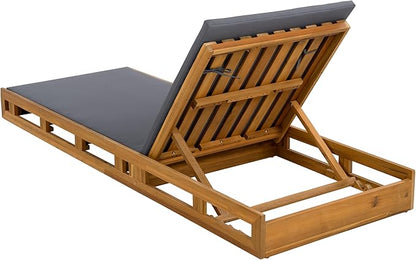Outdoor Lounge Chaise Set with 2" Water-Resistant Cushion,4-Position Adjustable Backrest Recliner,Acacia Wood Foldable Lounger Chair for Patio,Garden,Poolside,Balcony,Deck,79" C Dark Gray,Teak