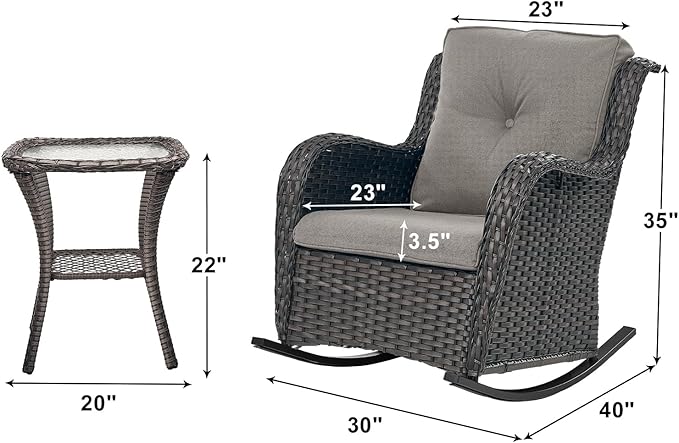 Rilyson Patio Chairs Outdoor Rocking Chair - 3 Piece Wicker Patio Bistro Set Rattan Patio Furniture Rocker Chairs and - Photo 2