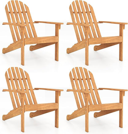 Giantex Adirondack Chairs Set of 4, Acacia Wood Fire Pit Chairs with Inclined Seat & High Backrest, Ergonomic Outdoor Slatted Patio Chairs for Lawn, Porch, Backyard, Poolside